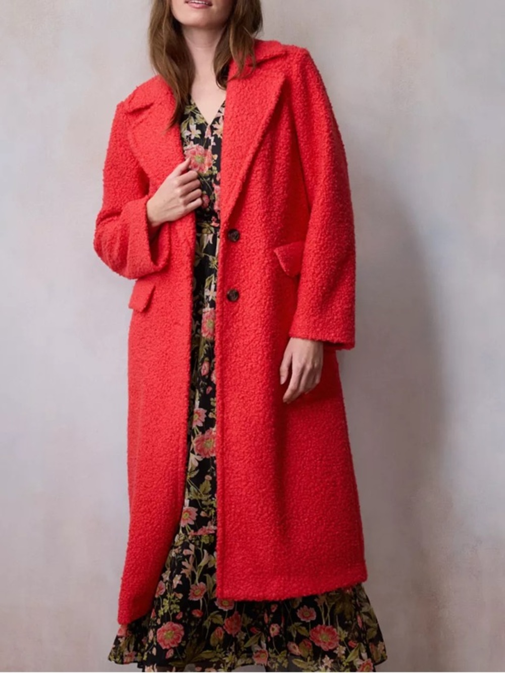 Vintage Wool coat Women's Long Bouclé Coat in Red
